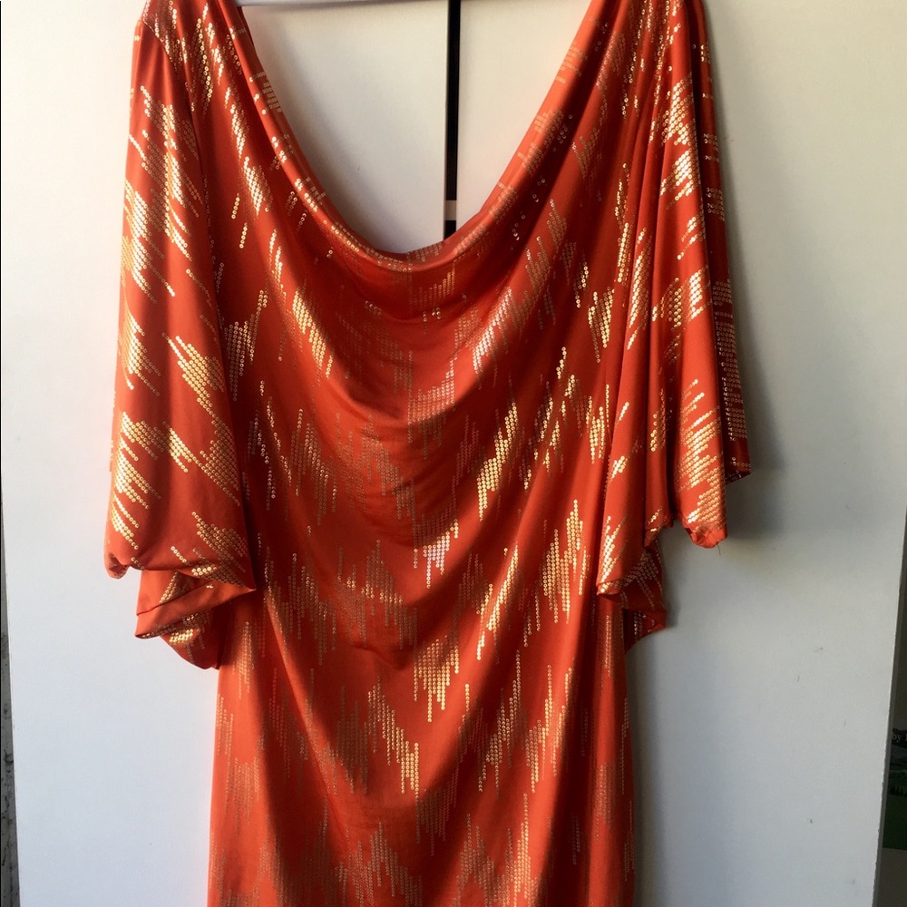 Sexy orange & gold dress with gold chain detailing